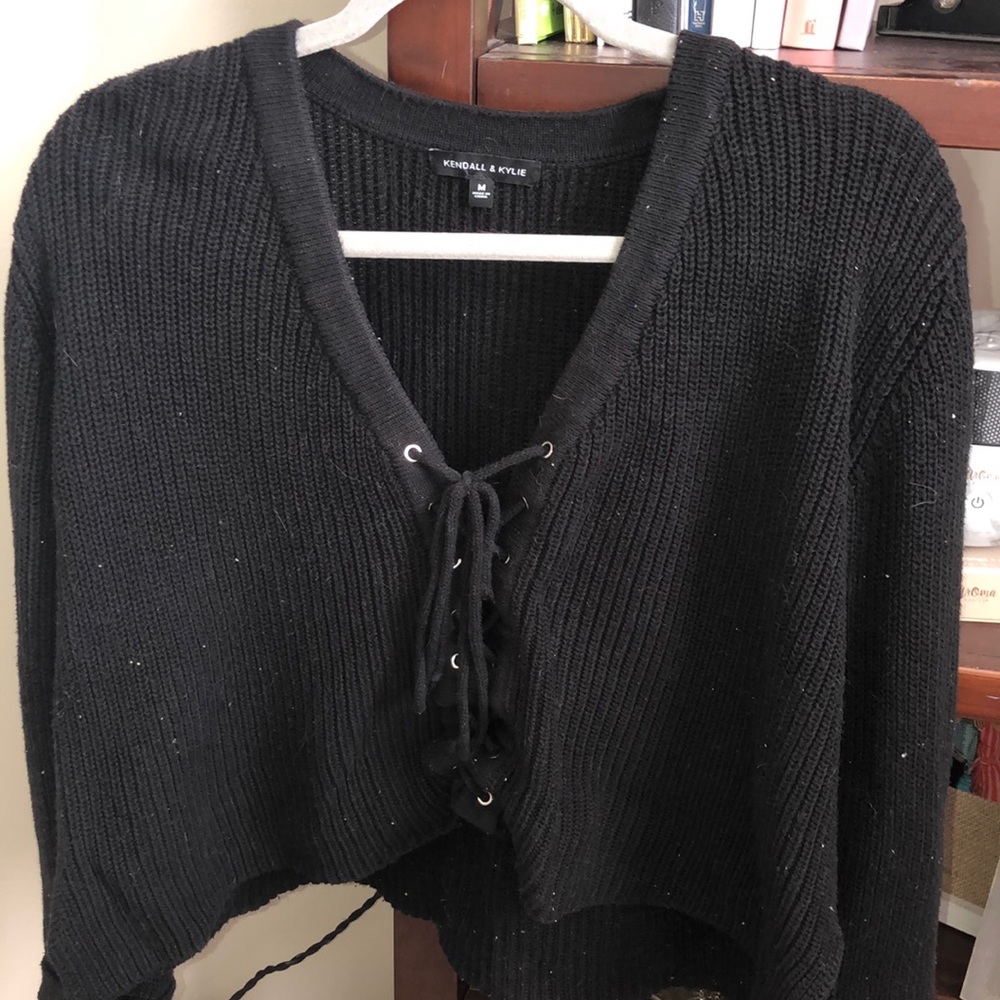 PAC sun black lace up cropped sweater